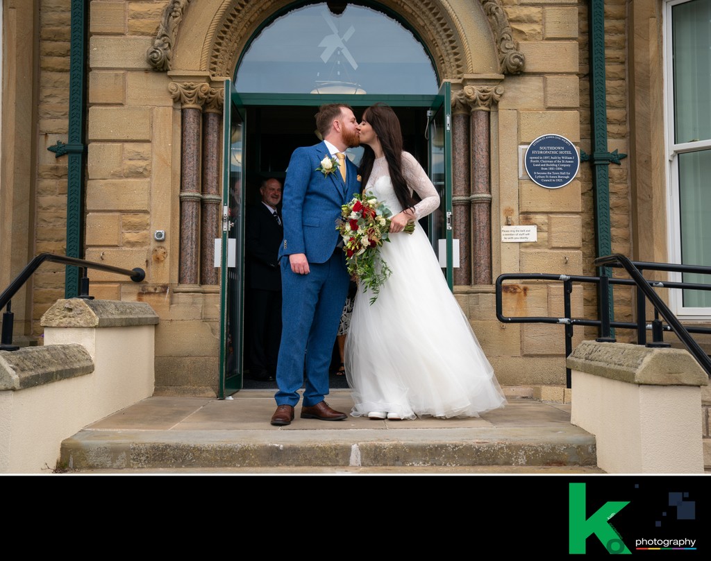 Bride & Groom outside the Town Hall, St Annes