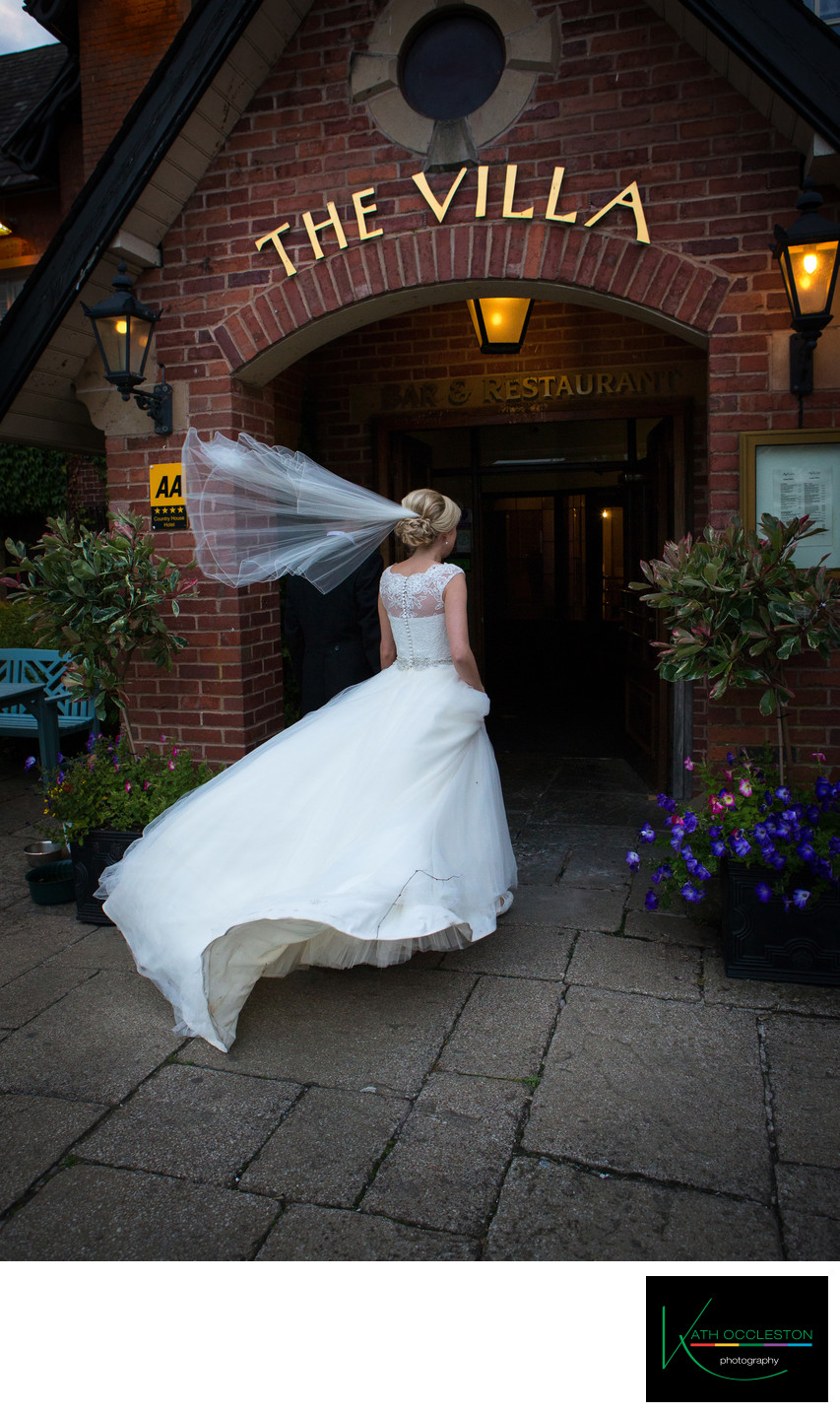 Bride's veil blowing at The Villa
