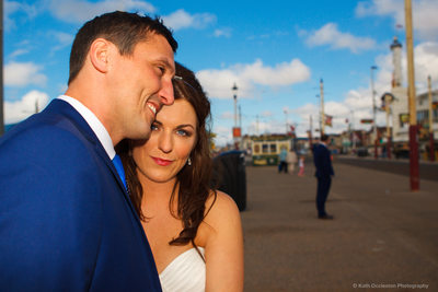 Wedding couple on Blackpool promenade