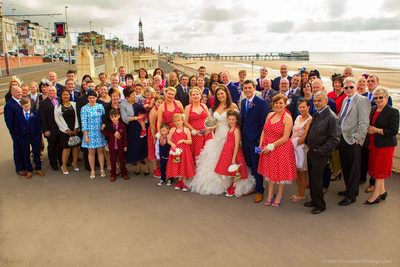 Group wedding photo on Blackpool promenade