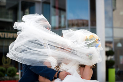 wedding veil in the wind