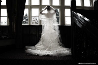 Bride in window of Goldsborough Hall