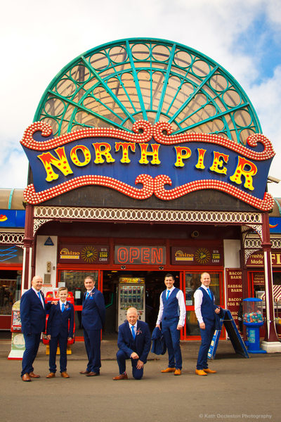 Groomsmen in front of North Pier Blackpool