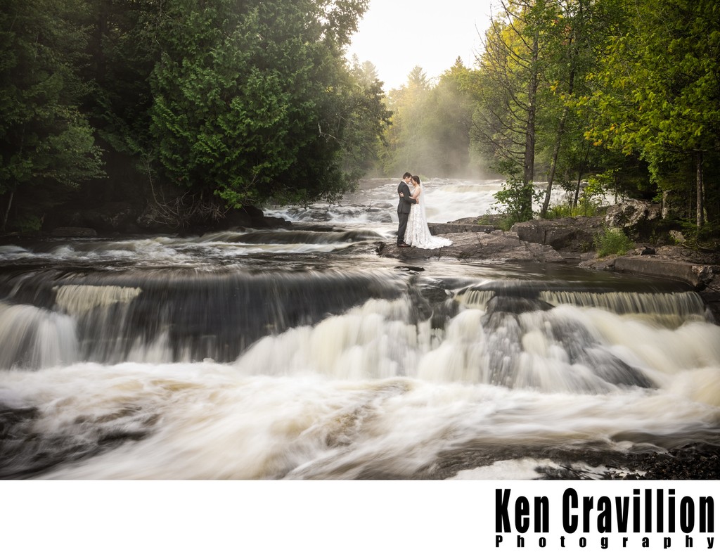 Bond Falls Waterfall Wedding Portrait Photography Michigan