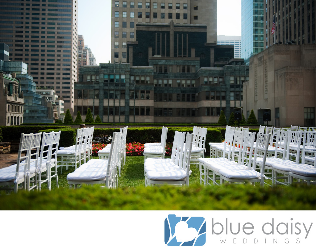Rockefeller Center rooftop wedding ceremony chairs