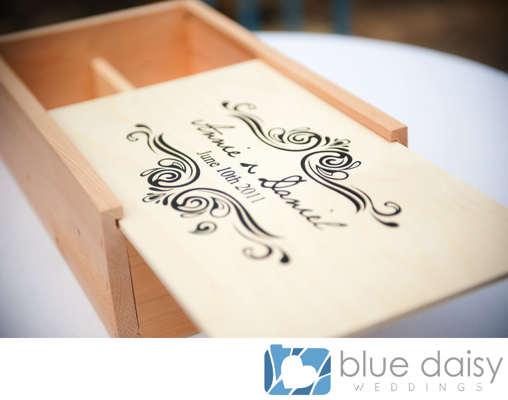 Wedding wine box personalized with date and names