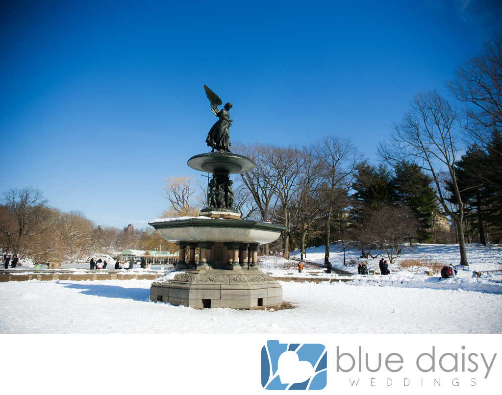Bethesda Fountain Central Park winter marriage proposal