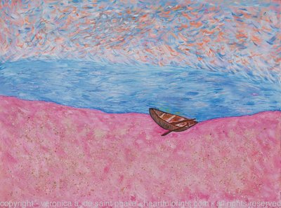 Acrylic Painting on Canvas Wooden Boat Pink Sand Beach