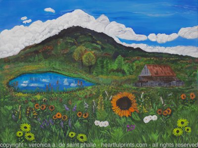 Acrylic Painting on Canvas Elmore Mountain Old Barn Pond