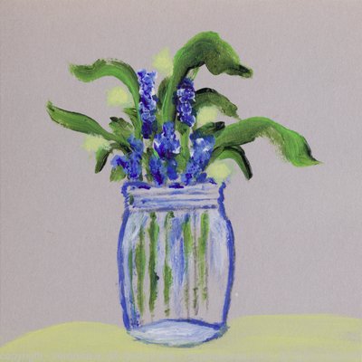 Blue Ball Jar with Acrylic Flowers