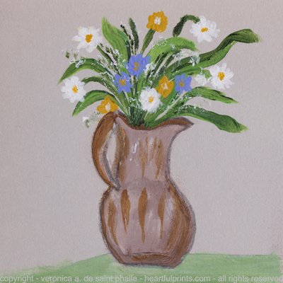 Brown Pitcher with Acrylic Flowers