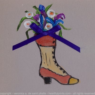 Victorian Boot with Flowers and Blue Bow