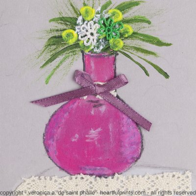 Mauve Vase with Tatted Flowers