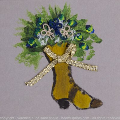 Victorian Boot with Tatted Flowers and Gold Bow