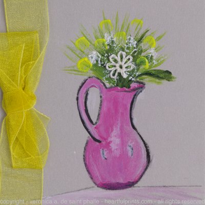 Pink Pitcher with Tatted Flower 'n Yellow Bow
