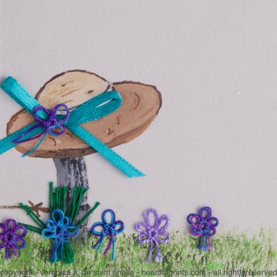 Summer Hat on Fence Post 'n Tatted Flowers 'n Aqua Bow