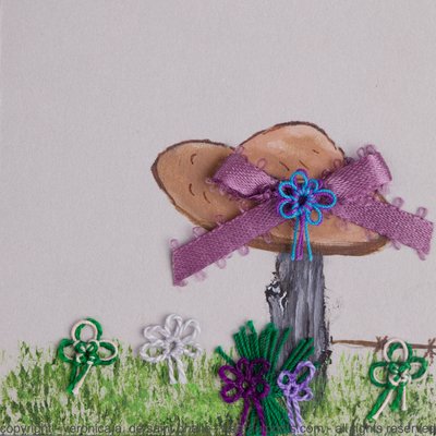 Summer Hat on Fence Post 'n Tatted Flowers 'n Pink Bow