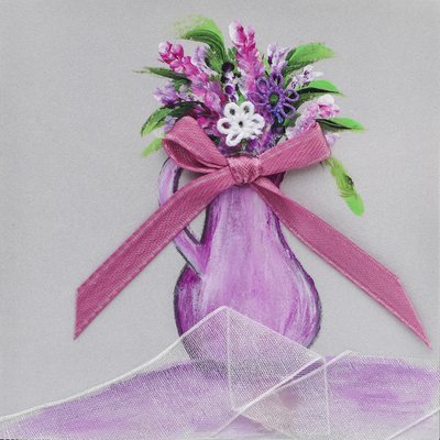 Acrylic Painting on Canvas Mauve Pitcher with Tatting