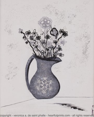 BLACK AND WHITE PITCHER AND TATTED FLOWERS