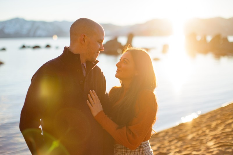 Sunset Lake Tahoe Winter Engagement Photos