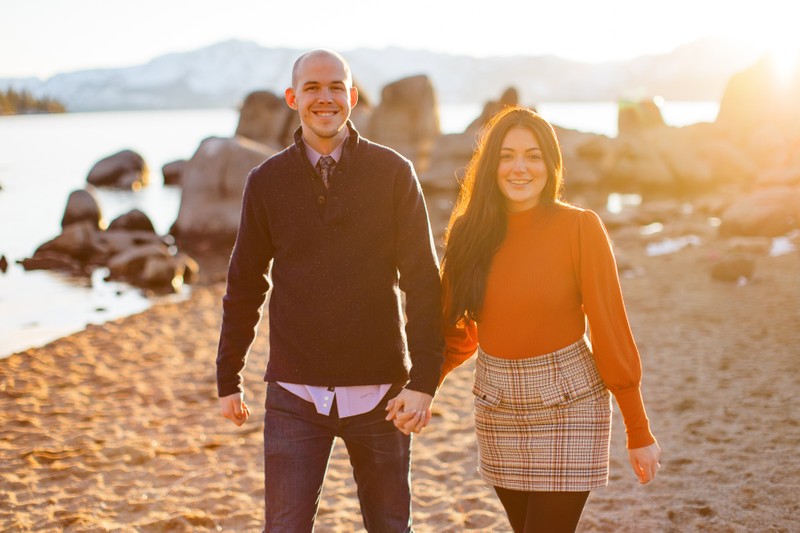 Lake Tahoe Winter Beach Engagement Photos