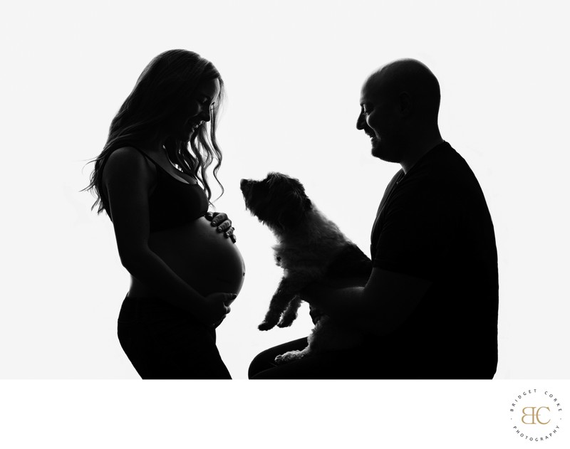 Silhouette of Expecting Couple and Dog