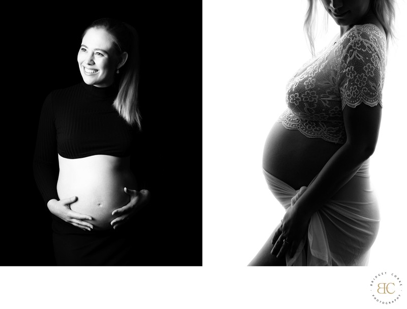 Maternity Diptych: Contrasting Black and White Portrait