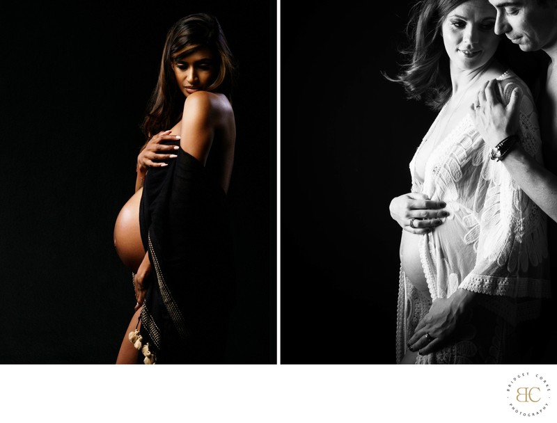 Maternity Elegance: Beach Robe Portraits Diptych