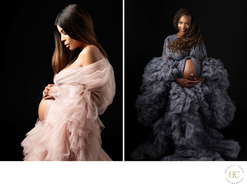 Luxurious Maternity Gowns | Soft Pink and Dramatic Grey