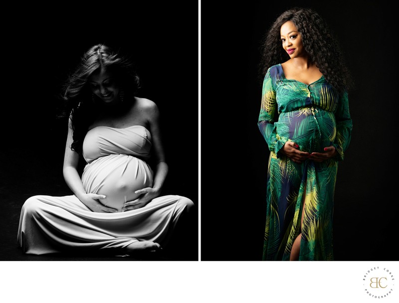 Classic and Vibrant Maternity Gown Styles Diptych