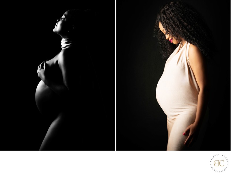 Minimalist Maternity Elegance in Draped Fabric Diptych