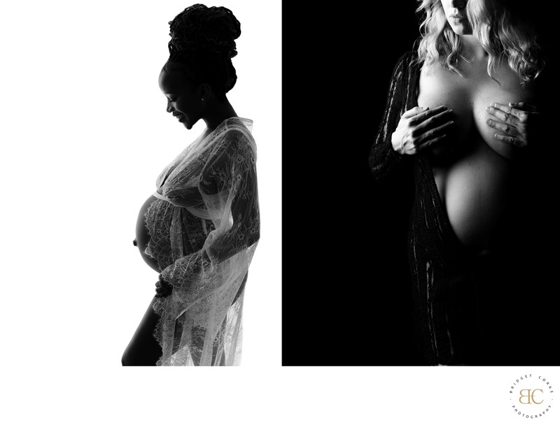 Silhouette Maternity Portraits in Delicate Lace Diptych