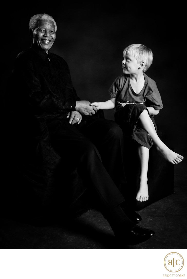 Nelson Mandela with Bridget Corke's Son Taken During Private Family Portrait Photographic Session With Graca Machel and Her Children and Grandchildren