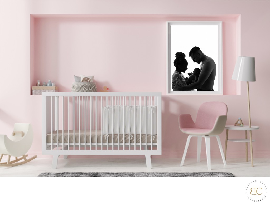 Silhouette Print Framed Pink Baby Bedroom