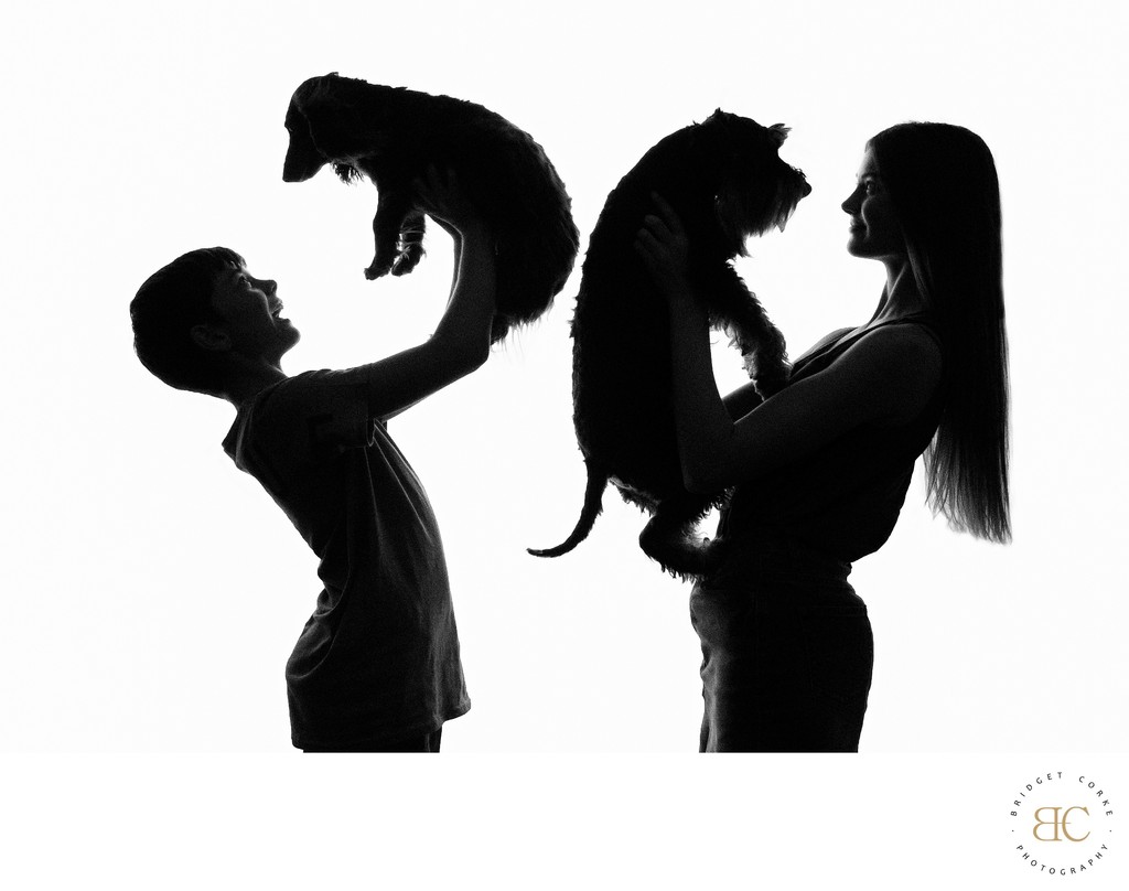 Children With Dogs Silhouette