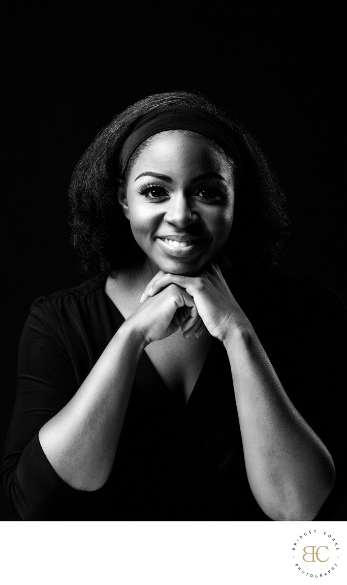 Striking Black and White Portrait Radiant Smile