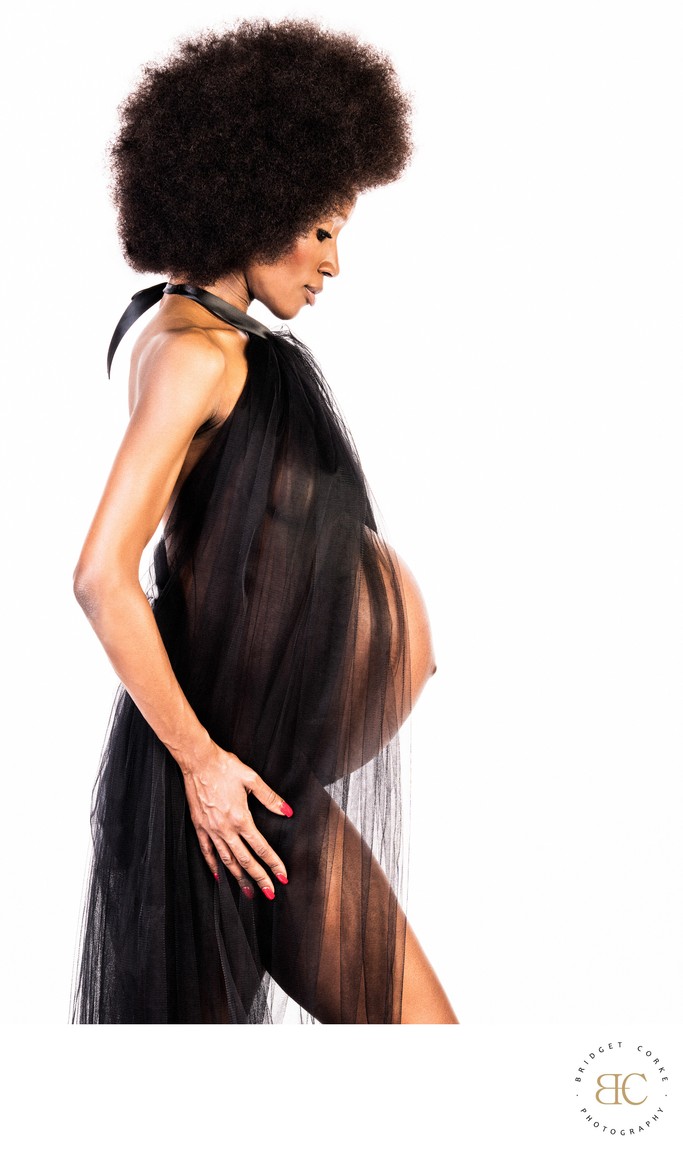 Elegant Maternity Portrait in Black Tulle