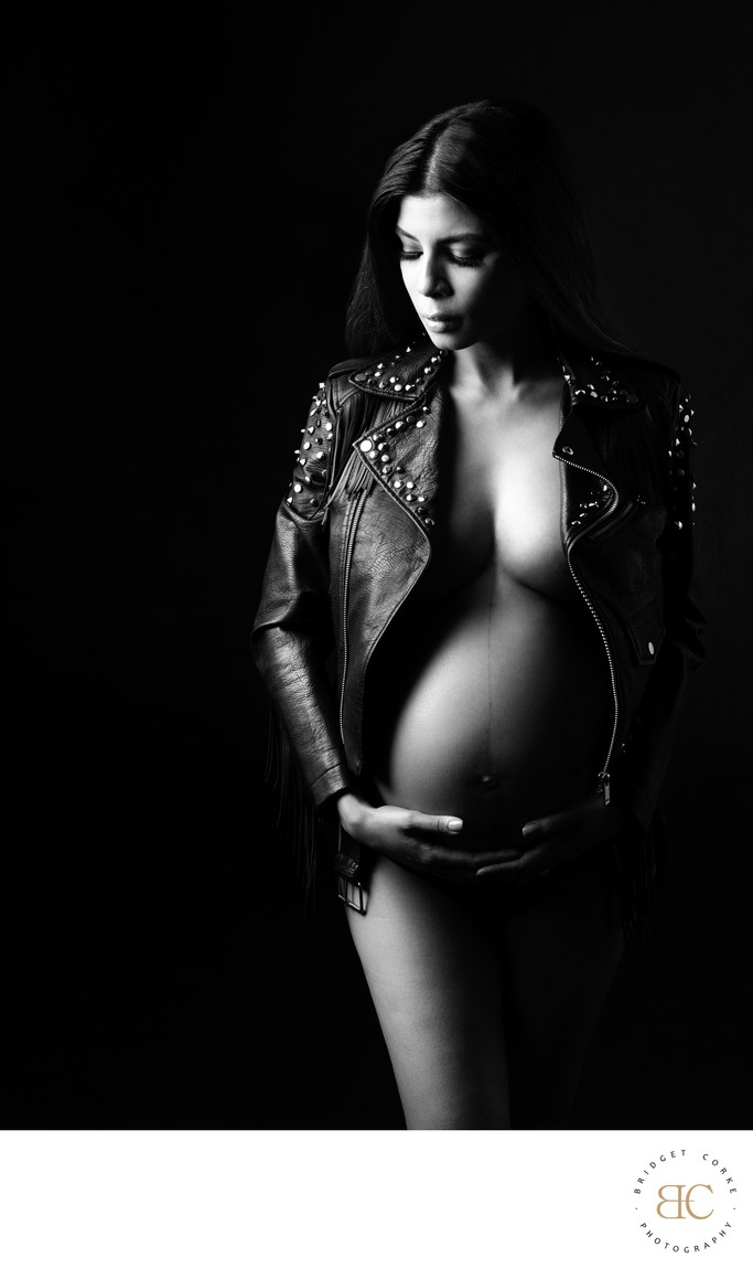 Bold Maternity Portrait in Black Leather