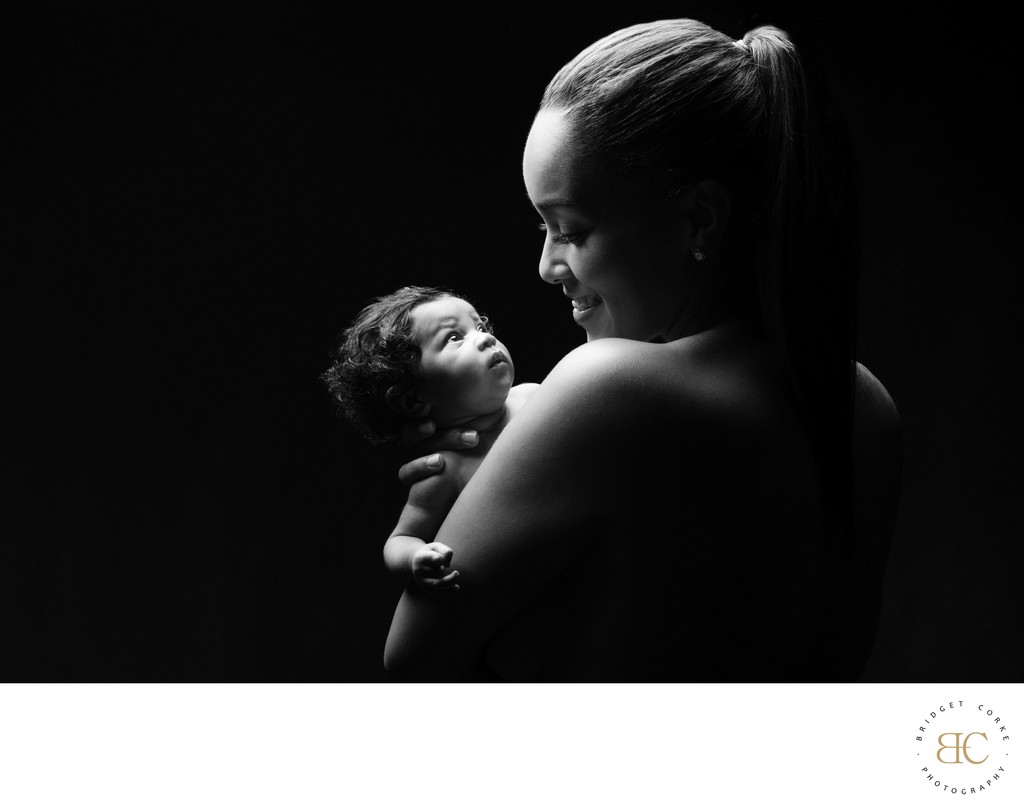 Mother's Gaze: Tender Newborn Bond in B&W