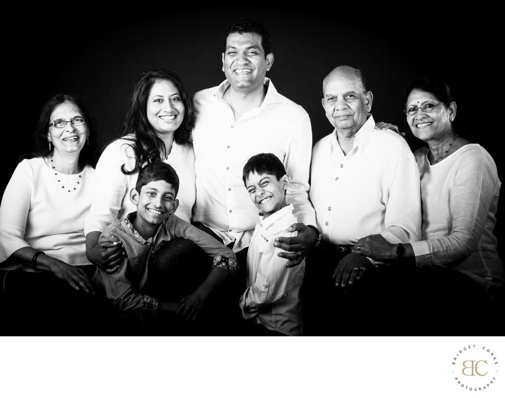 Joyful Multigenerational Family in Monochrome