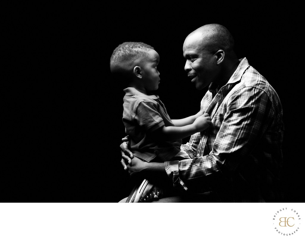 Father and Son Tender Moment in Monochrome