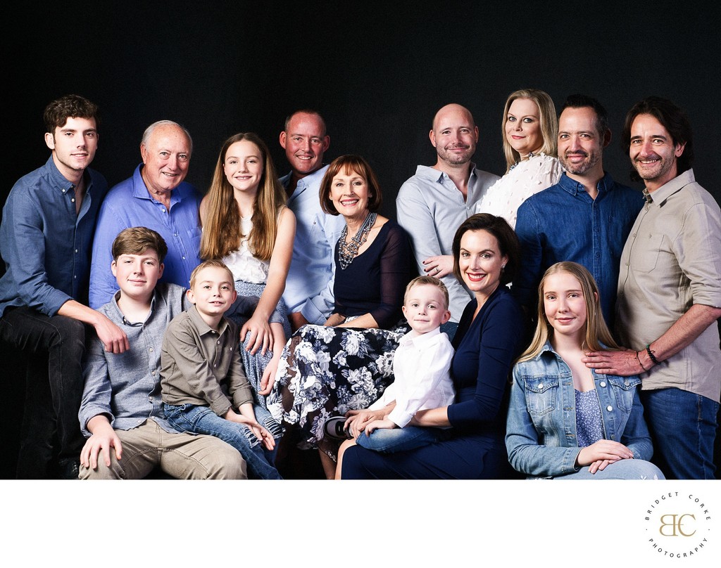 Large Family Gathering Portrait in Casual Denim