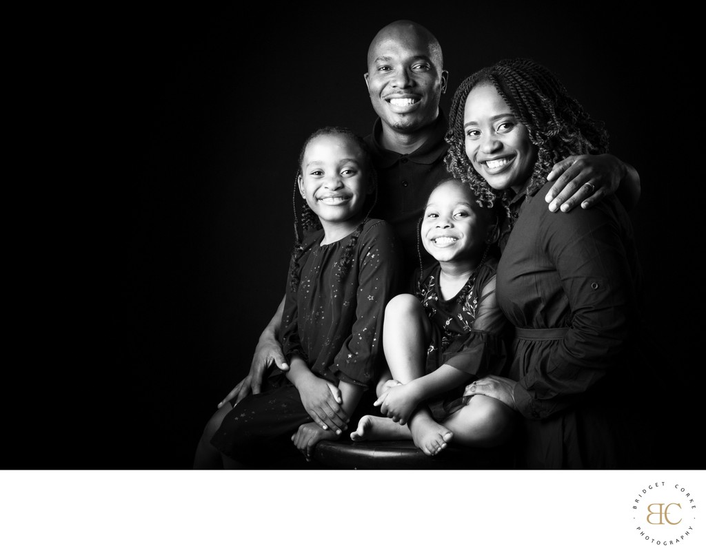 Joyful Family Portrait in Monochrome