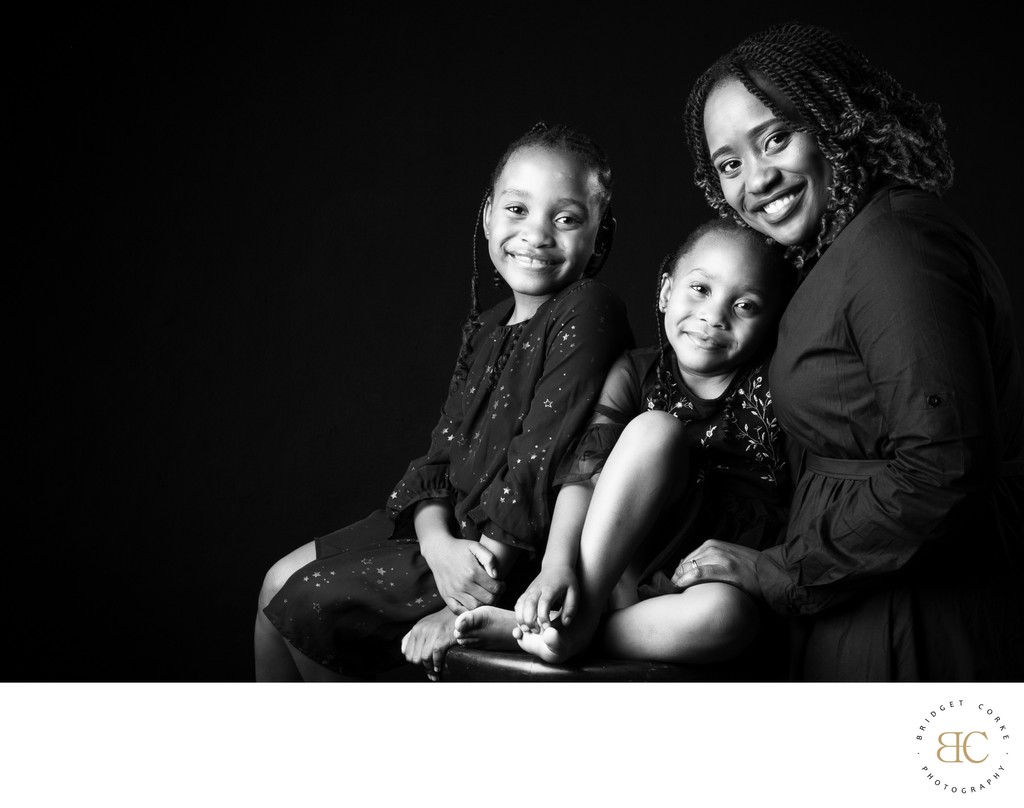 Loving Mother and Daughters Black and White Portrait