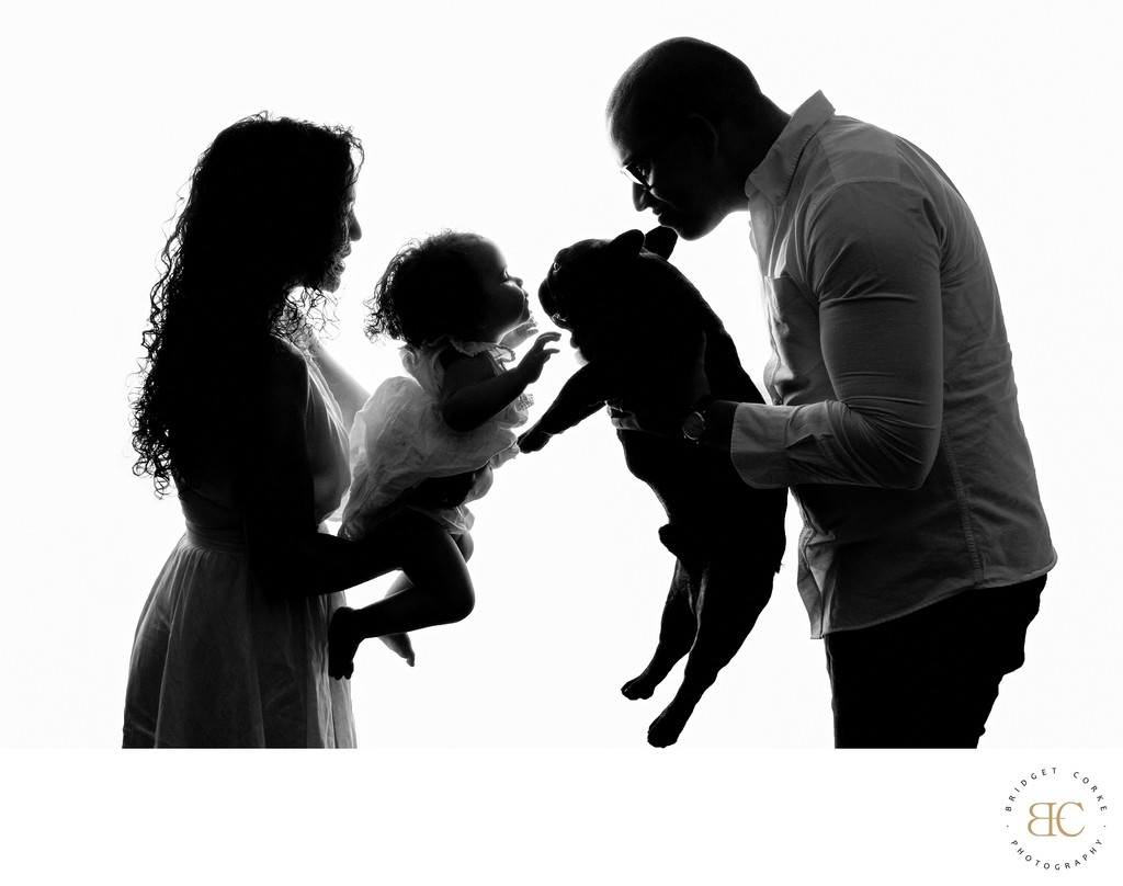 Family Silhouette with Baby and Dog