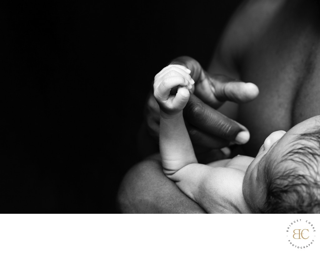 Father And Newborn Hand Detail Portrait