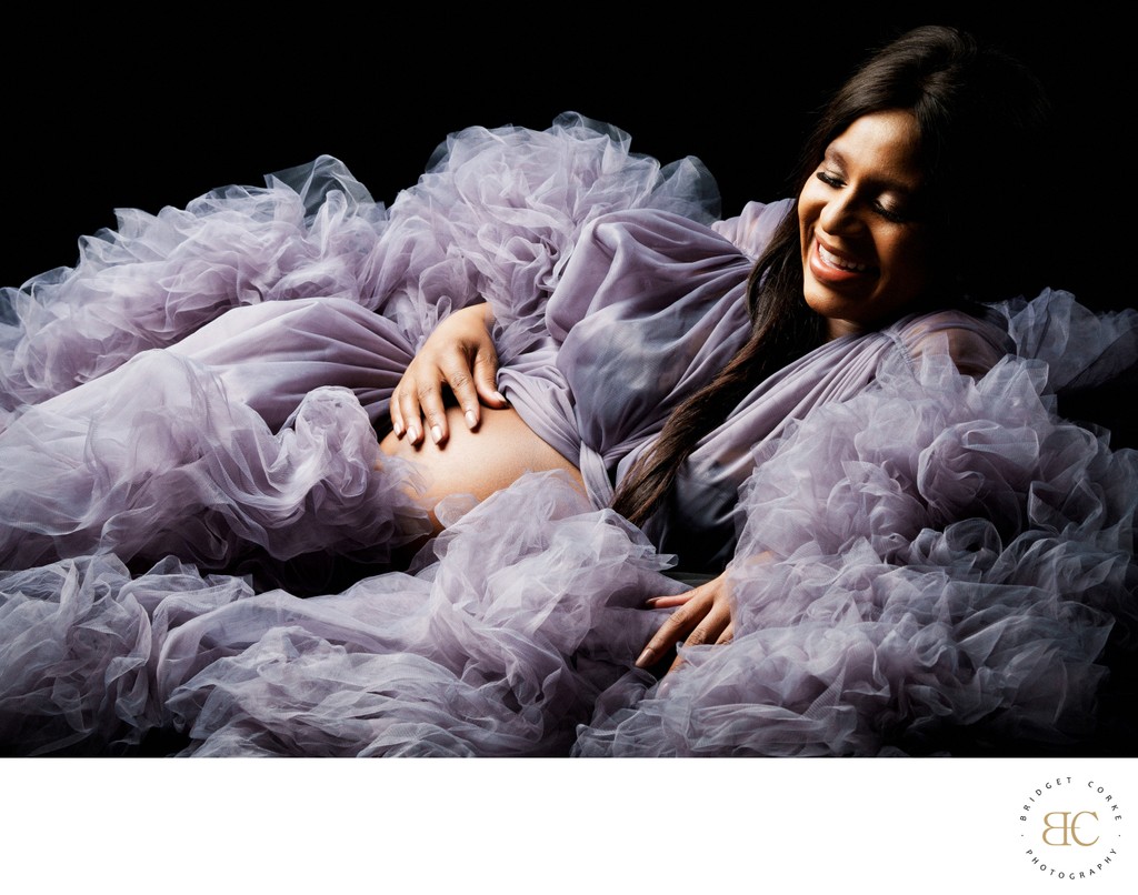 Radiant Maternity Studio Portrait in Tulle Gown