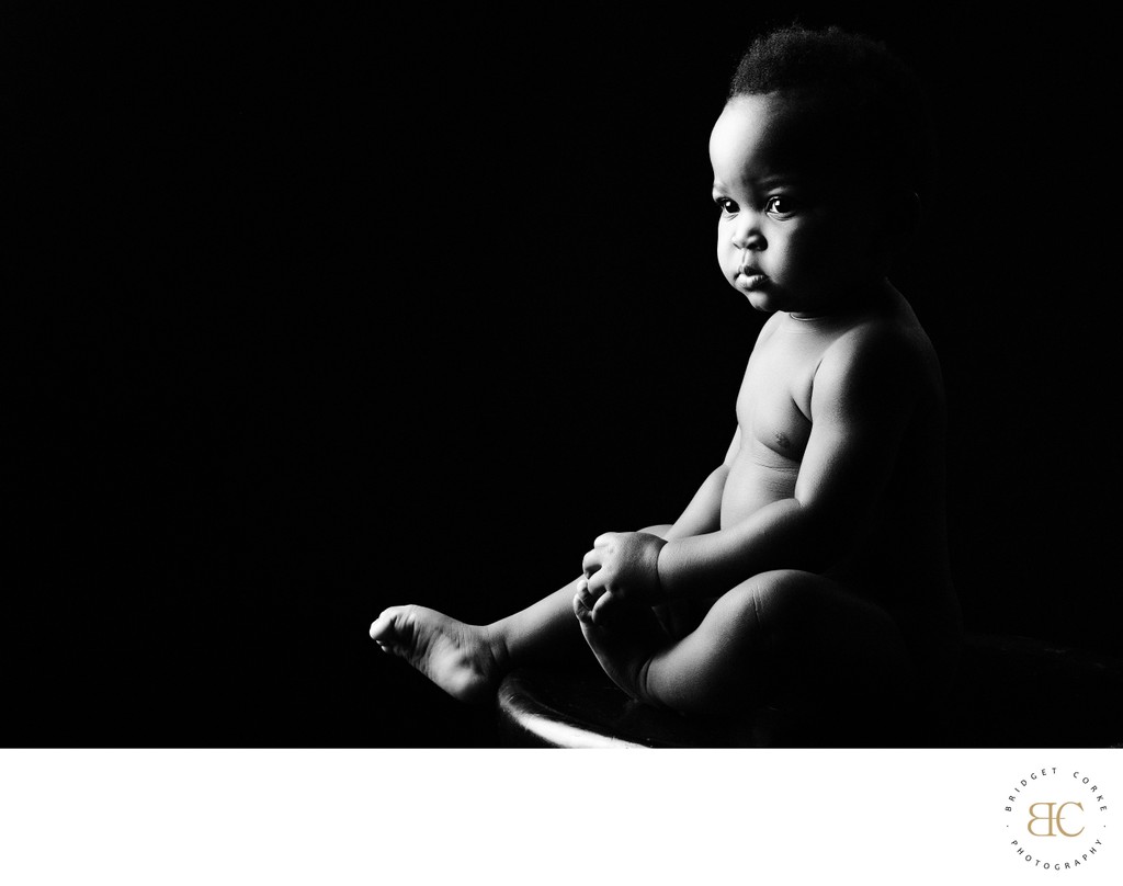 Serene Contemplation: Baby in Monochrome