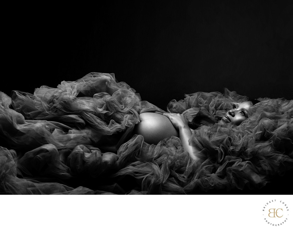 Dramatic Maternity Portrait in Flowing Tulle
