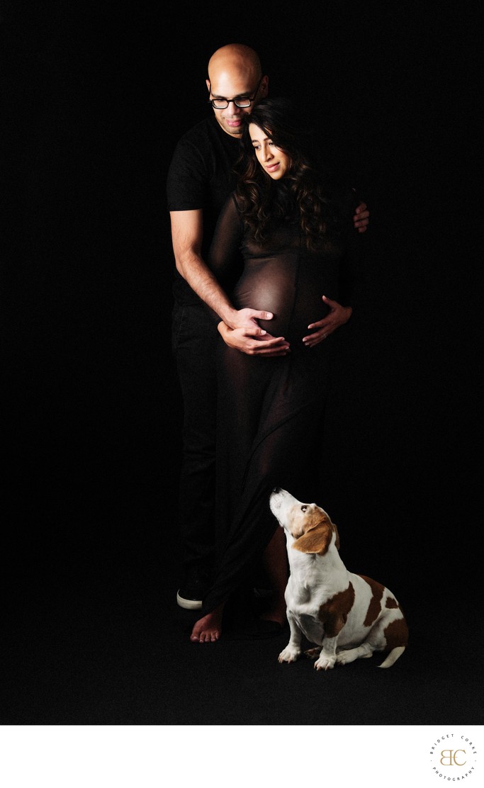 Maternity Portrait with Partner and Family Dog